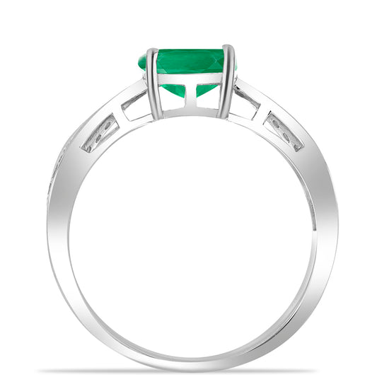 Stříbro 925/1000 - Prsten s Brazilským Smaragdem a Bílým Topazem - Karátové číslo: 2.36. přibližná hmotnost: 3.86 gramů