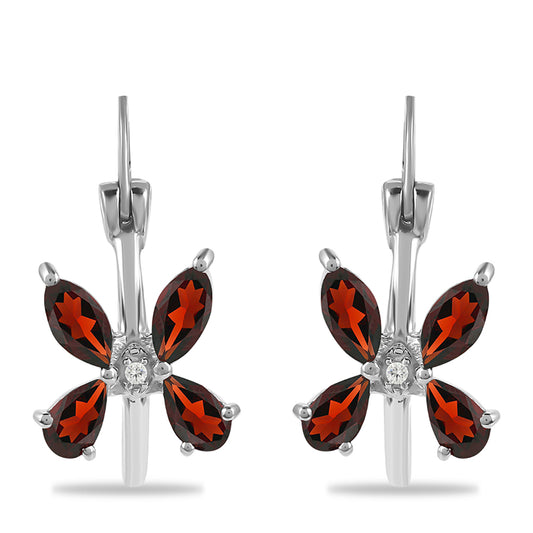 Stříbrné Náušnice s Bartonským Granátem a Bílým Topazem