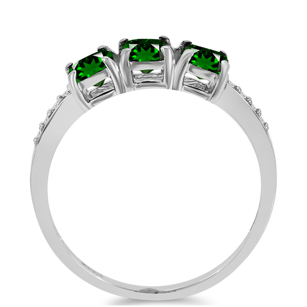 Stříbrný Prsten s Chromovým Diopsidem a Bílým Topazem