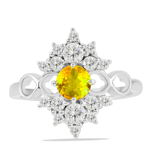 Stříbro 925/1000 - Prsten s Uralským Citrínem a Bílým Topazem - Karátové číslo: 1.09. přibližná hmotnost: 2.99 gramů