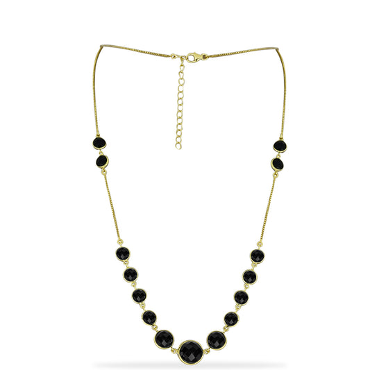 Pozlacené Stříbro 925/1000 - Náhrdelník s Černým Onyxem - Karátové číslo: 16.59. přibližná hmotnost: 6.91 gramů