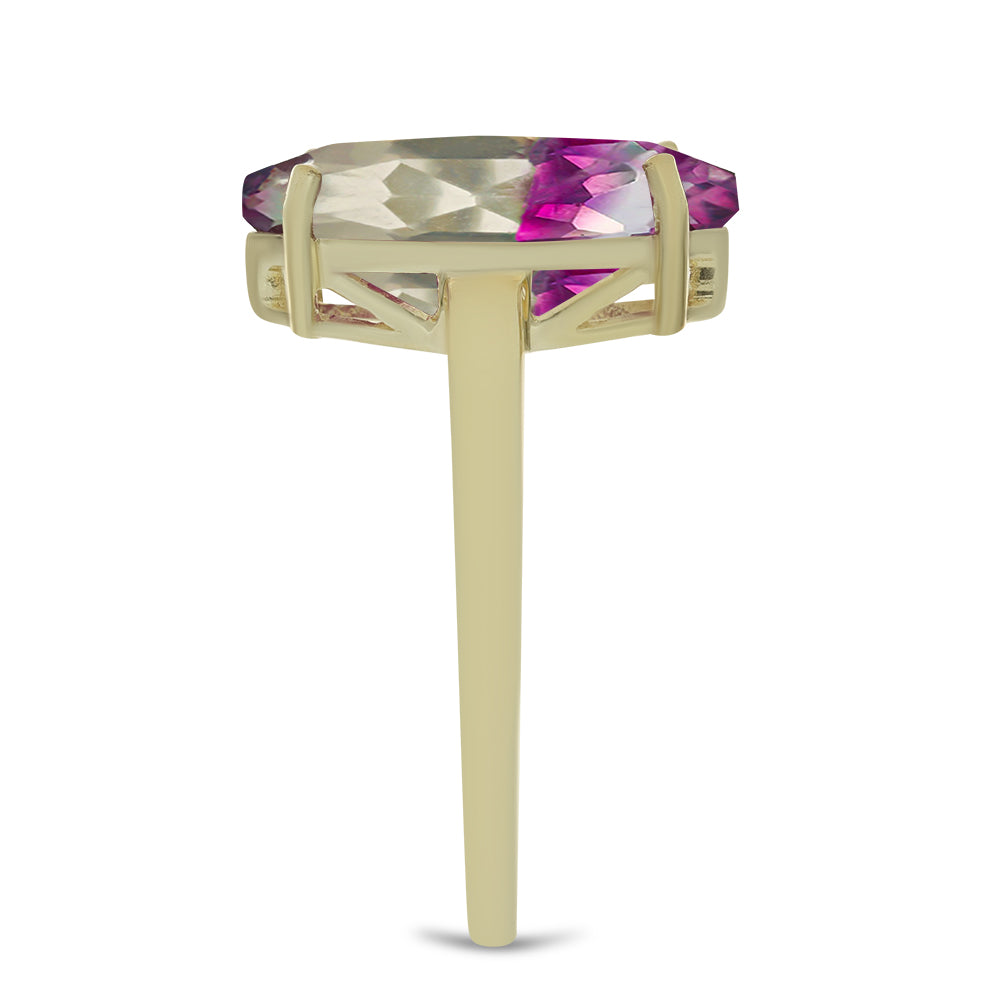 Pozlacený Stříbrný Prsten s Růžovým Fluoritem