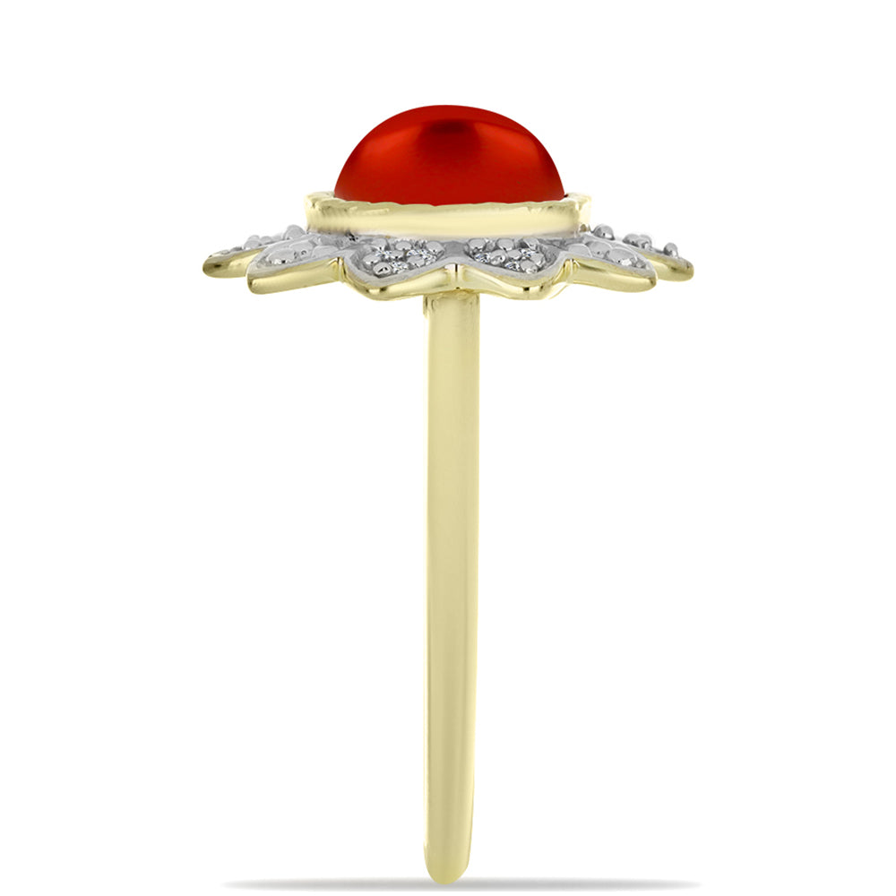 Pozlacené Stříbro 925/1000 - Prsten s Červená sladkovodní Perlou a Bílým Topazem - Karátové číslo: 2.68. přibližná hmotnost: 3.66 gramů