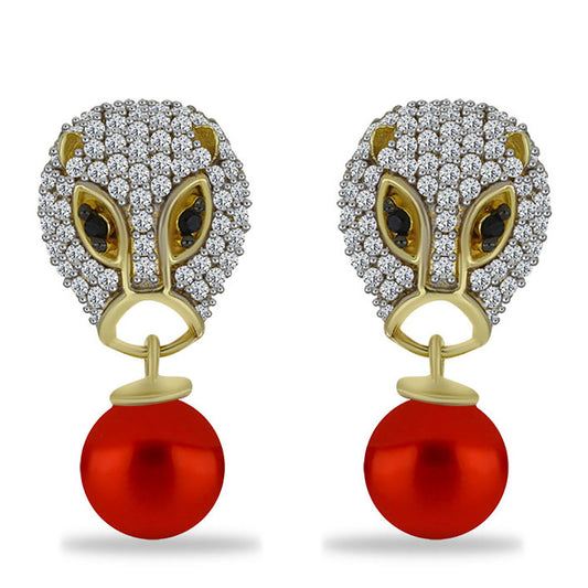 Pozlacené Stříbro 925/1000 - Náušnice s Červená sladkovodní Perlou a Černým Spinelem z Horského Badachšánu - Karátové číslo: 7.51. přibližná hmotnost: 5.68 gramů