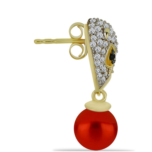 Pozlacené Stříbro 925/1000 - Náušnice s Červená sladkovodní Perlou a Černým Spinelem z Horského Badachšánu - Karátové číslo: 7.51. přibližná hmotnost: 5.68 gramů