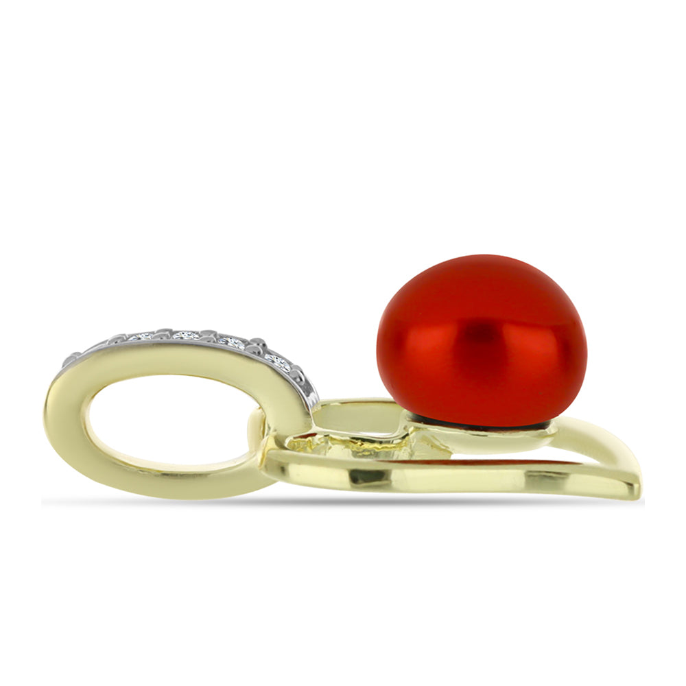 Pozlacený Stříbrný Přívěsek s Červená sladkovodní Perlou a Bílým Topazem