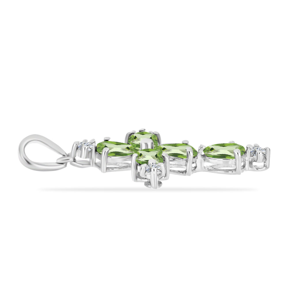 Stříbro 925/1000 - Přívěsek s Kapradinově Zeleným Křemenem a Bílým Topazem - Karátové číslo: 1.76. přibližná hmotnost: 1.98 gramů