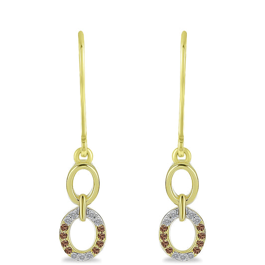 Pozlacené stříbro 925/1000 Náušnice s Champagne Diamantem a Bílým Diamantem - Karátové číslo: 0.21. přibližná hmotnost: 2.51 gramů