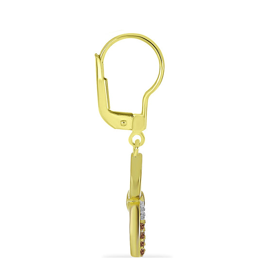 Pozlacené stříbro 925/1000 Náušnice s Champagne Diamantem a Bílým Diamantem - Karátové číslo: 0.21. přibližná hmotnost: 2.51 gramů