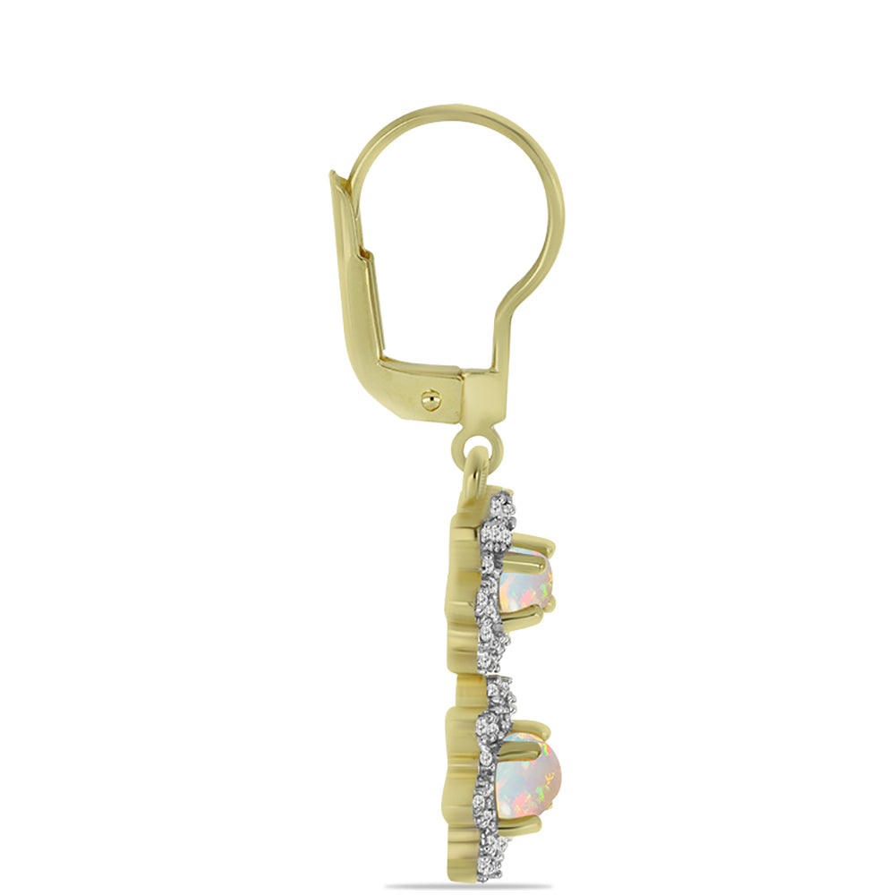 Pozlacené Stříbrné Náušnice s Welo opálem a Bílým Topazem