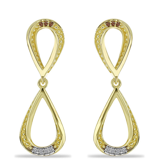 Pozlacené Stříbro 925/1000 - Náušnice s Champagne Diamantem a Bílým Diamantem - Karátové číslo: 0.09. přibližná hmotnost: 4.7 gramů