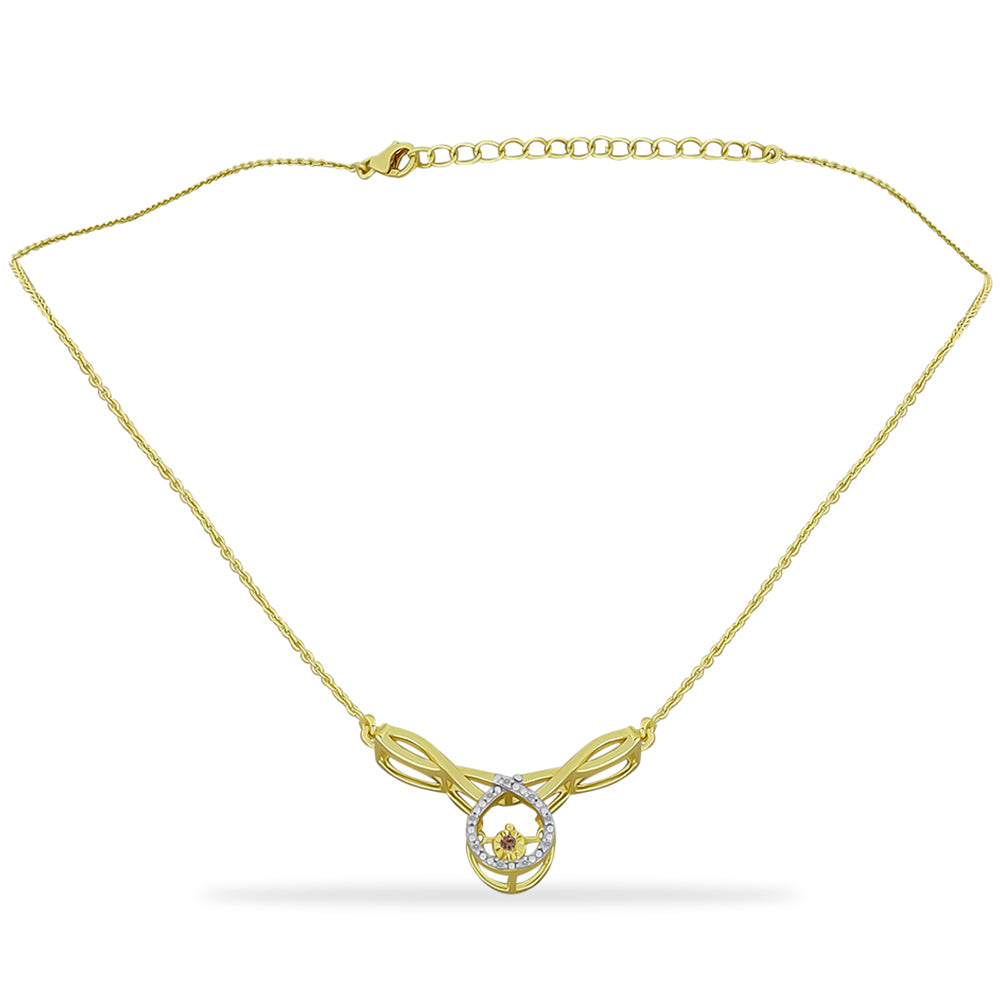 Pozlacený Stříbrný Náhrdelník s Champagne Diamantem a Bílým Diamantem