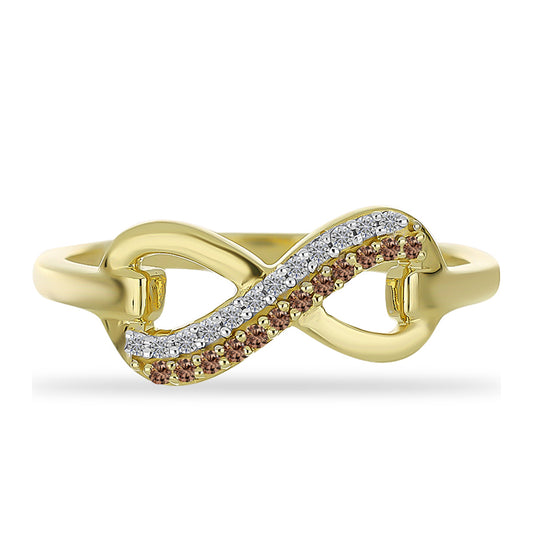 Pozlacené Stříbro 925/1000 - Prsten s Champagne Diamantem a Bílým Diamantem - Karátové číslo: 0.16. přibližná hmotnost: 2.59 gramů