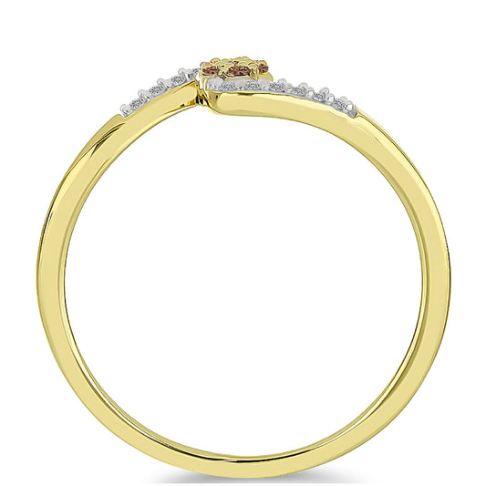 Pozlacené stříbro 925/1000 Prsten s Champagne Diamantem a Bílým Diamantem - Karátové číslo: 0.14. přibližná hmotnost: 2.04 gramů