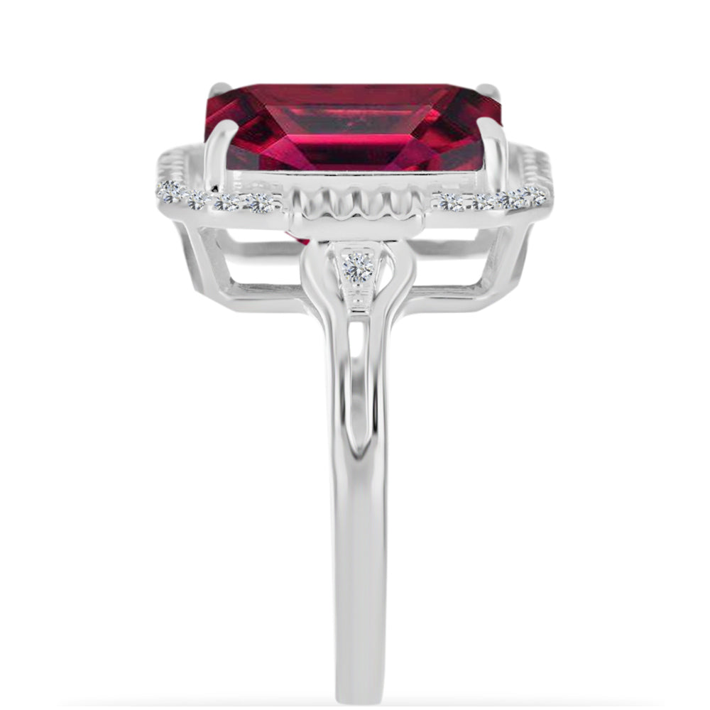 Stříbro 925/1000 - Prsten s Madagaskarským Rubínem a Bílým Diamantem - Karátové číslo: 9.52. přibližná hmotnost: 5.18 gramů