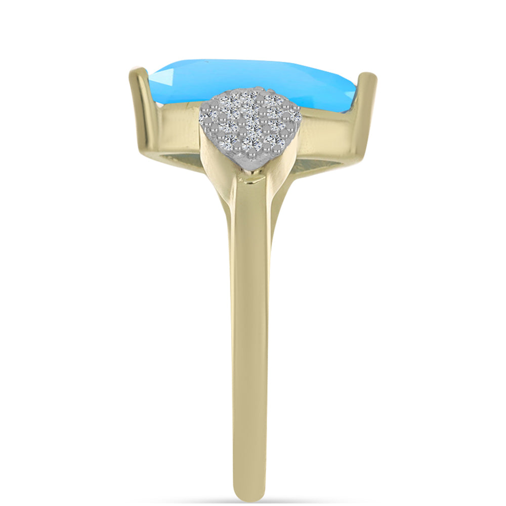 Pozlacený Stříbrný Prsten s Aqua Chalcedonem a Bílým Topazem