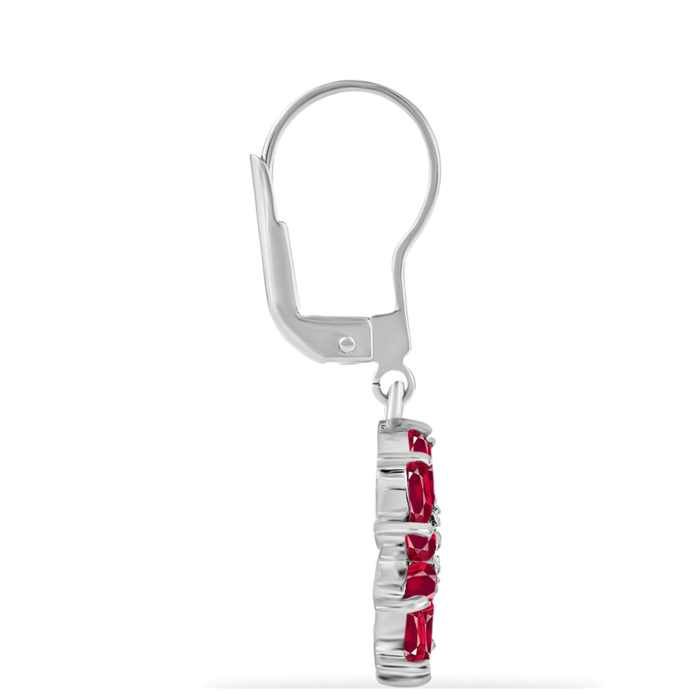 Stříbrné Náušnice s Madagaskarským Rubínem a Bílým Diamantem