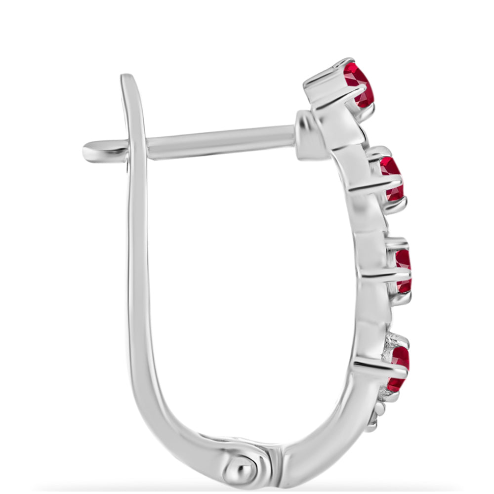 Stříbrné Náušnice s Madagaskarským Rubínem a Bílým Diamantem