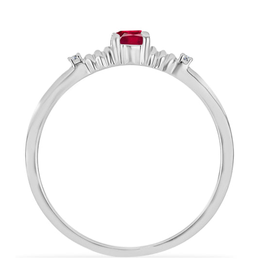 Stříbro 925/1000 Prsten s Madagaskarským Rubínem a Bílým Diamantem - Karátové číslo: 0.41. přibližná hmotnost: 1.71 gramů