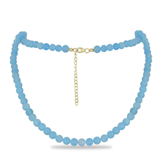 Pozlacené Stříbro 925/1000 - Náhrdelník s Aqua Chalcedonem - Karátové číslo: 123.5. přibližná hmotnost: 25.7 gramů