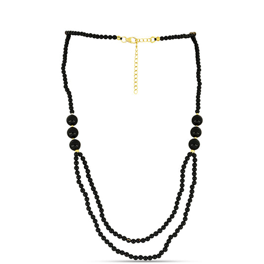Pozlacené Stříbro 925/1000 - Náhrdelník s Černým Suwarským Onyxem - Karátové číslo: 63.33. přibližná hmotnost: 14.09 gramů