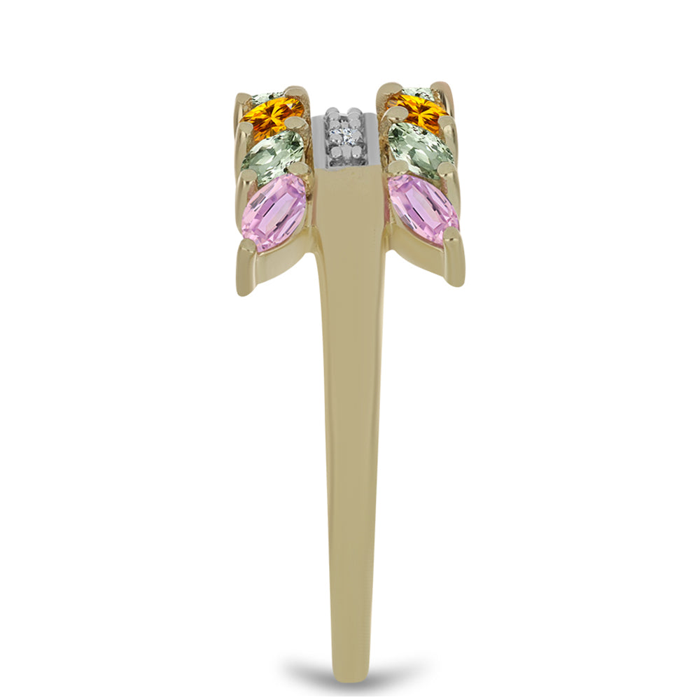 Pozlacený Stříbrný Prsten s Roseberským Duhovým Safírem a Bílým Topazem