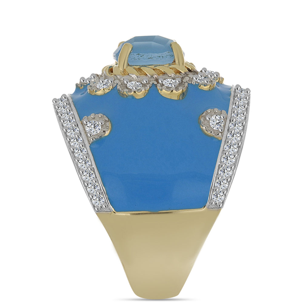 Pozlacený Stříbrný Prsten s Aqua Chalcedonem a Bílým Topazem