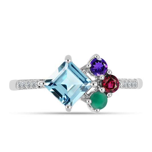 Stříbro 925/1000 - Prsten s Marockým Ametystem a se Zeleným Achátem - Karátové číslo: 1.74. přibližná hmotnost: 2.6 gramů