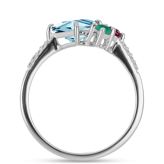 Stříbro 925/1000 - Prsten s Marockým Ametystem a se Zeleným Achátem - Karátové číslo: 1.74. přibližná hmotnost: 2.6 gramů