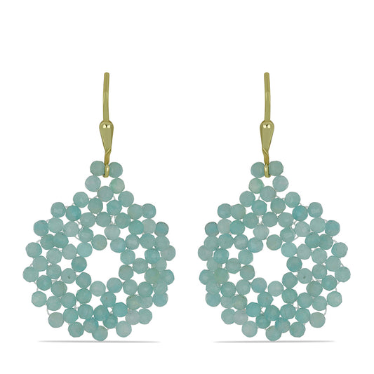 Pozlacené Stříbro 925/1000 - Náušnice s Amazonitem - Karátové číslo: 11.46. přibližná hmotnost: 3.09 gramů