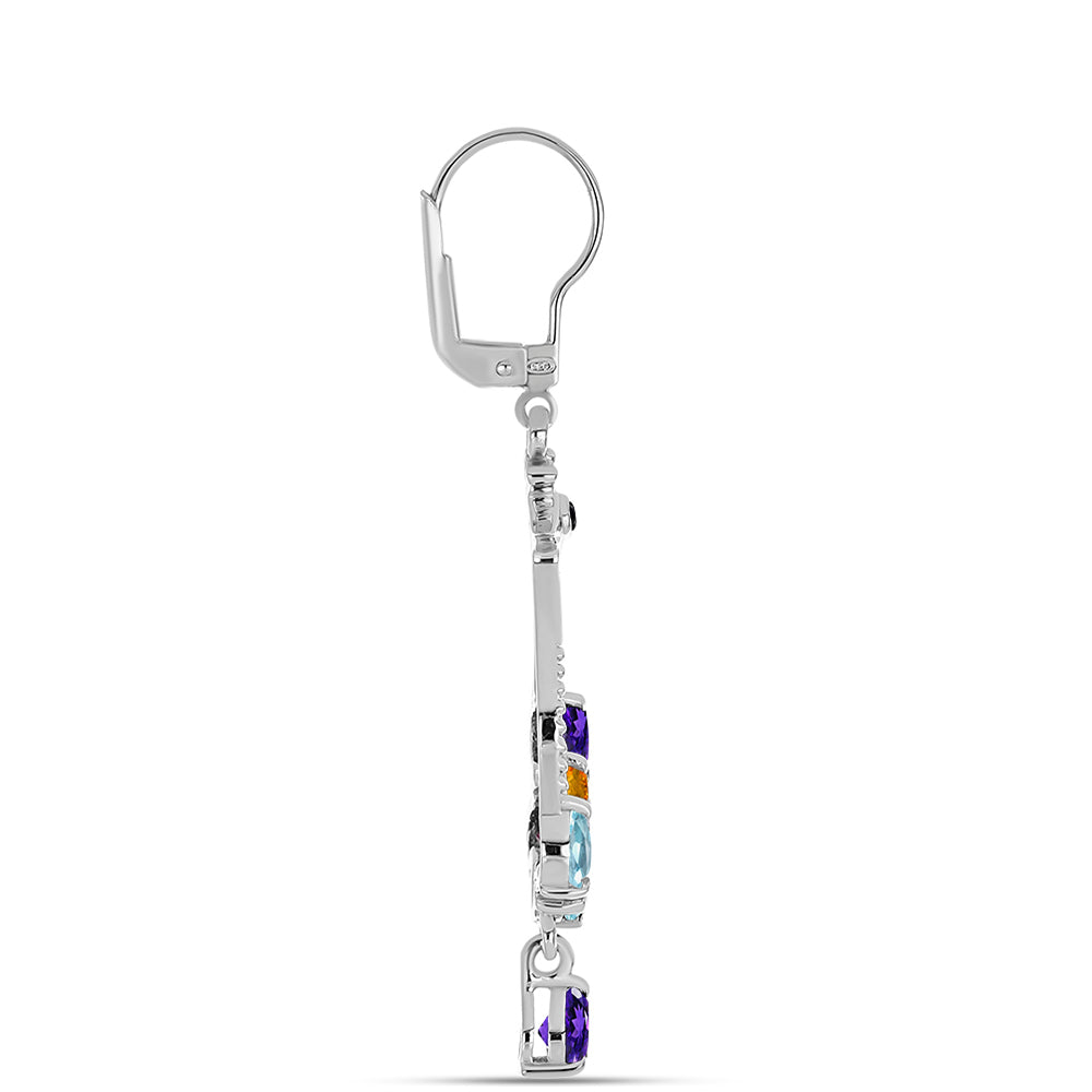 Stříbro 925/1000 Náušnice s Marockým Ametystem a se Zeleným Achátem - Karátové číslo: 3.59. přibližná hmotnost: 5.14 gramů