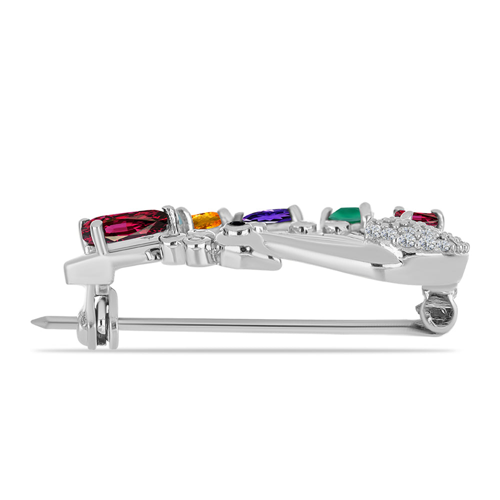 Stříbrný Brož s Marockým Ametystem a se Zeleným Achátem