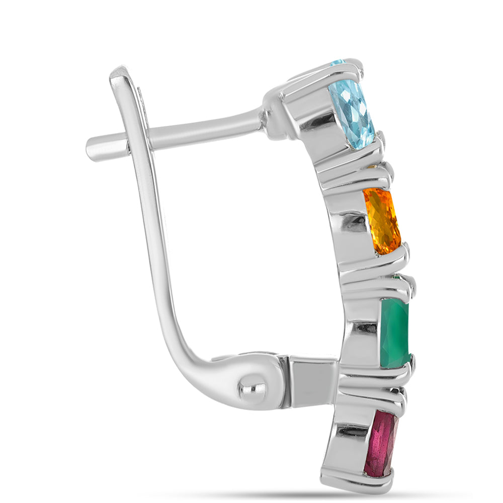 Stříbrné Náušnice se Zeleným Achátem a Citrínem