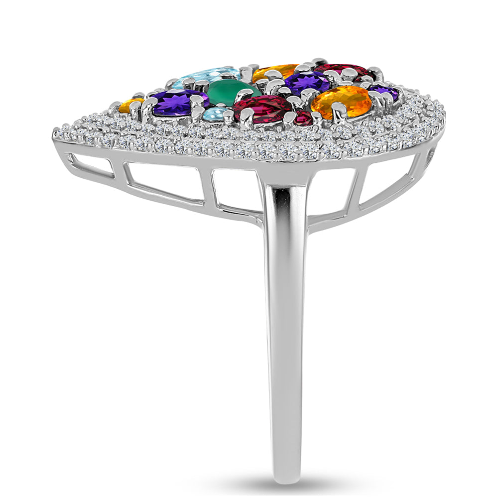 Stříbrný Prsten s Marockým Ametystem a se Zeleným Achátem