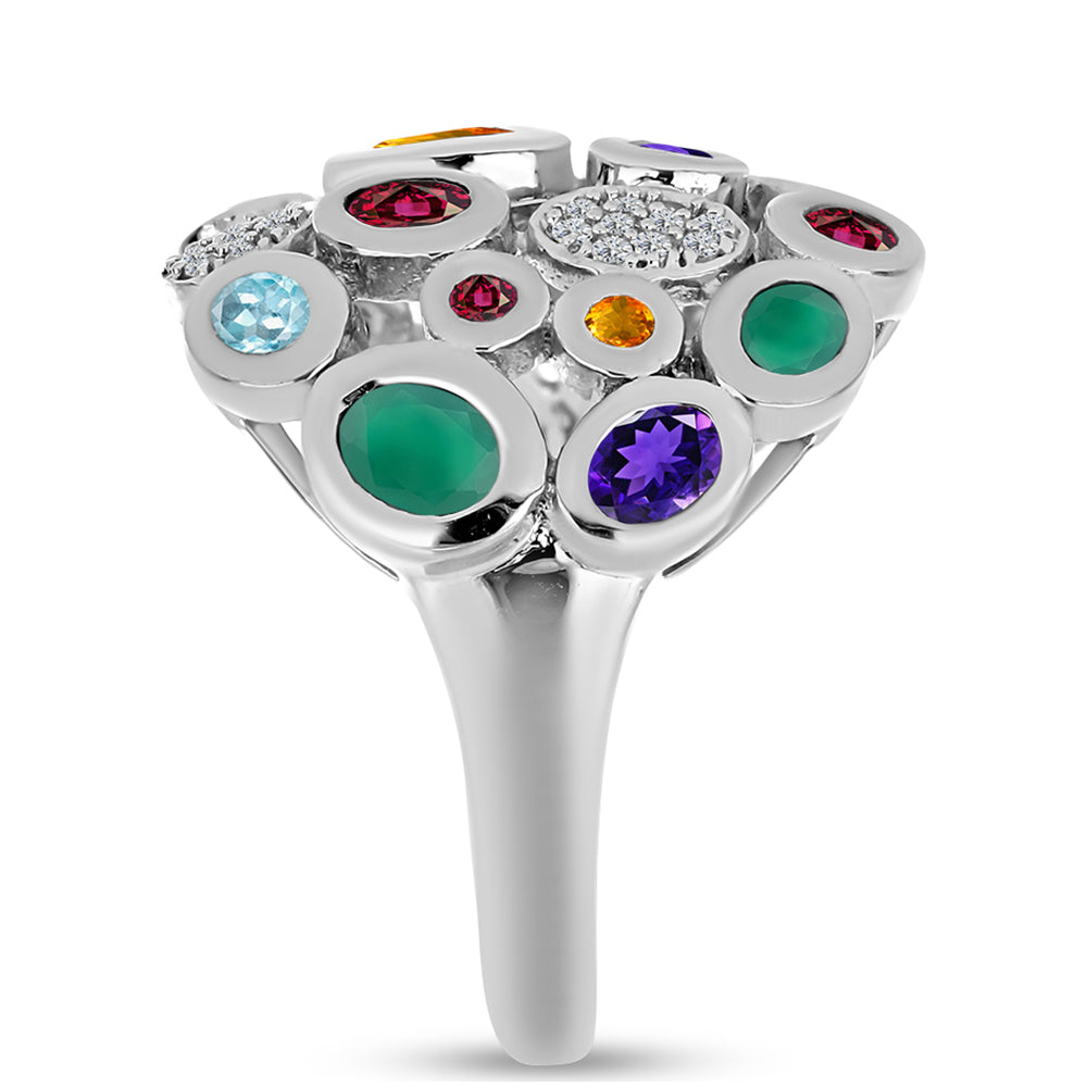 Stříbrný Prsten s Marockým Ametystem a se Zeleným Achátem