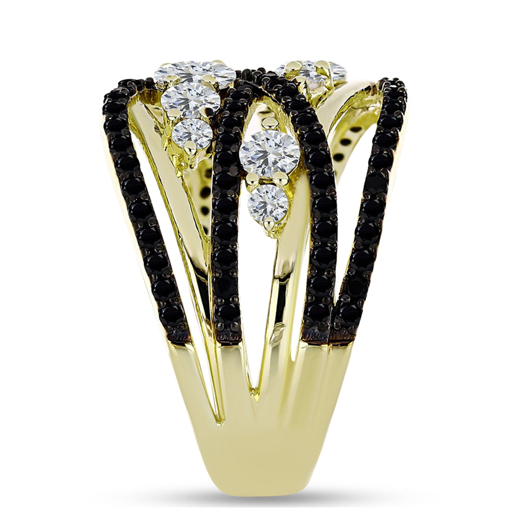 Pozlacený Stříbrný Prsten s Černým spinelem a Bílým Topazem