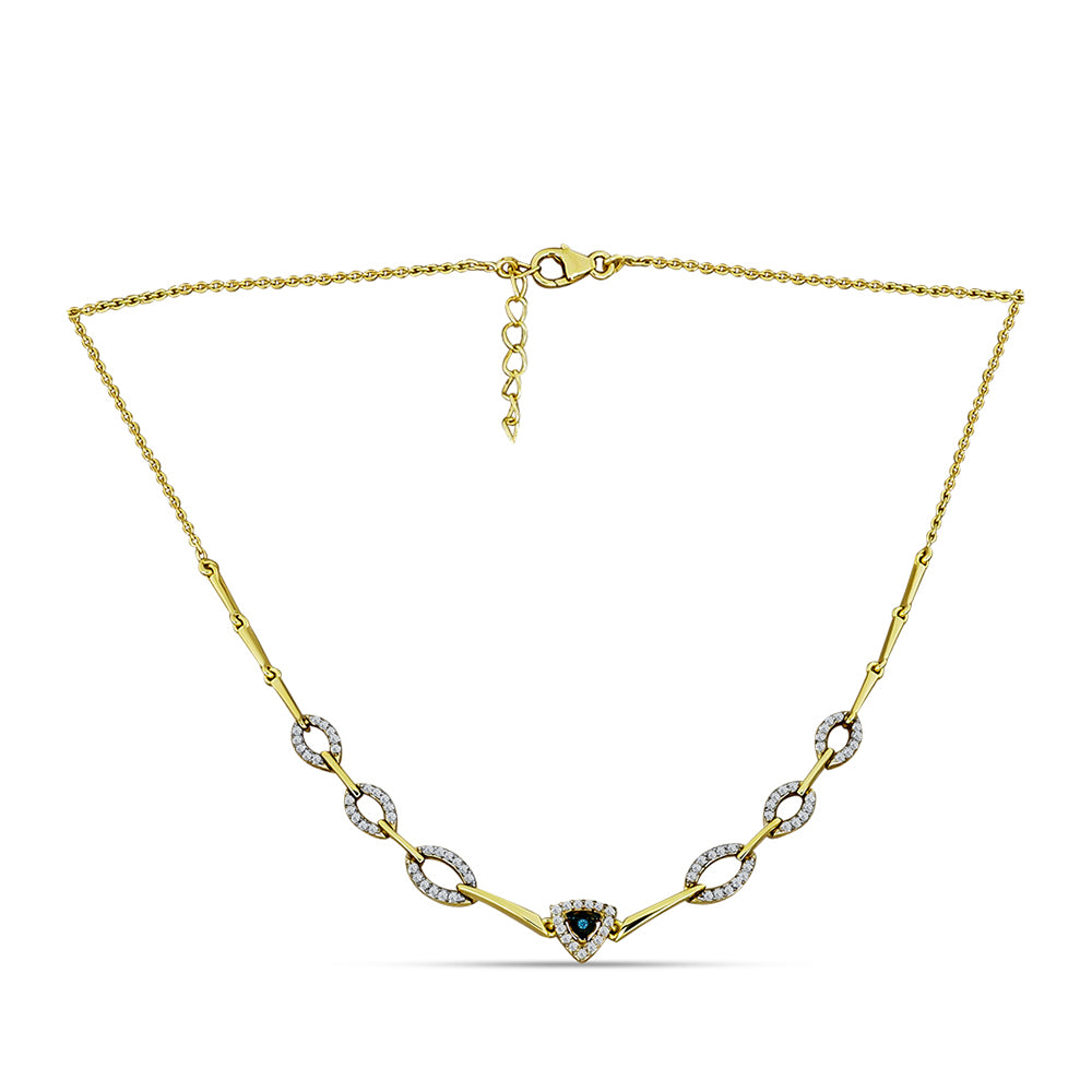 Pozlacený Stříbrný Náhrdelník s Modrým Diamantem a Bílým Topazem