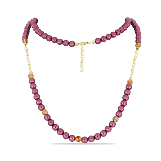 Pozlacené Stříbro 925/1000 - Náhrdelník s Fialová Sladkovodní Perlou a Uralským Citrínem - Karátové číslo: 102.75. přibližná hmotnost: 22.45 gramů
