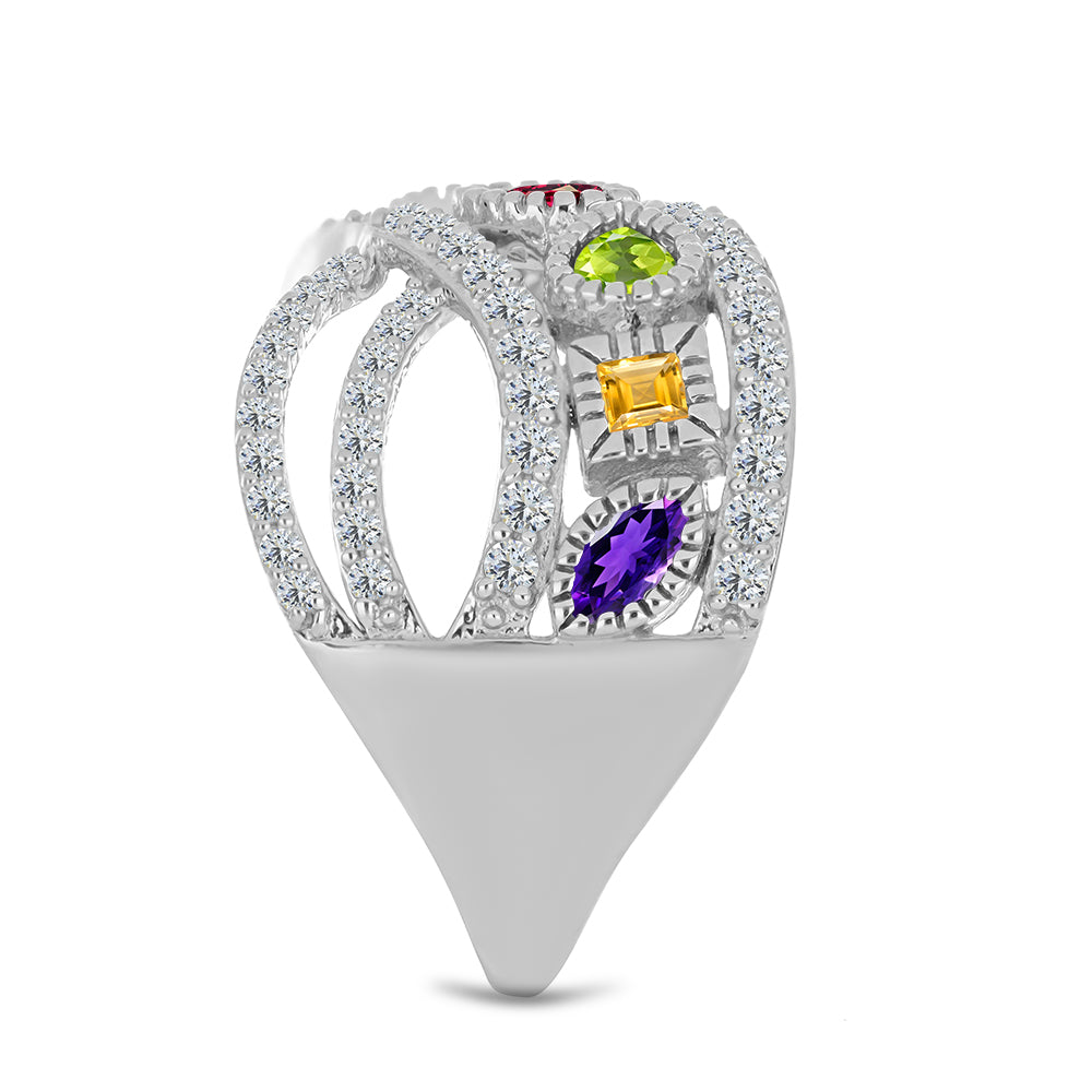 Stříbro 925/1000 - Prsten s Marockým Ametystem a Čchang-pajským Peridotem - Karátové číslo: 1.98. přibližná hmotnost: 7.13 gramů