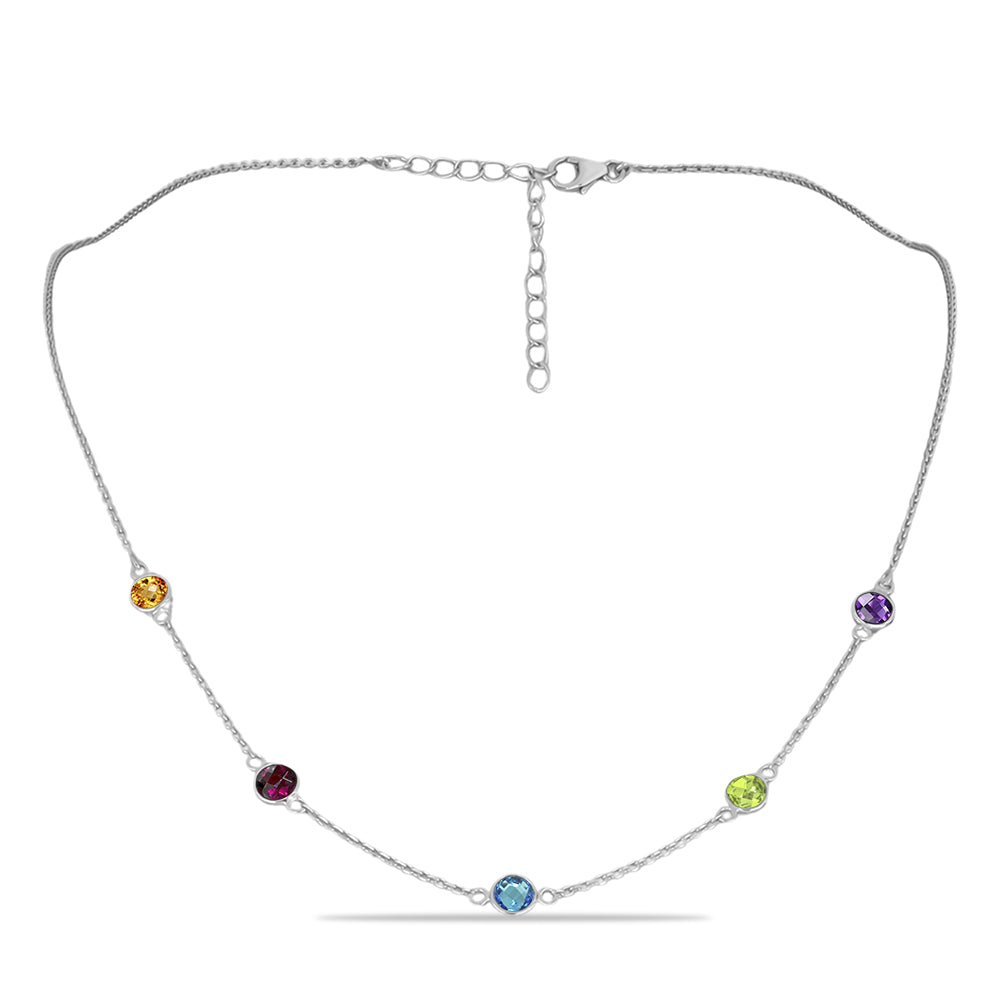 Stříbrný Náhrdelník s Marockým Ametystem a Čchang-pajským Peridotem
