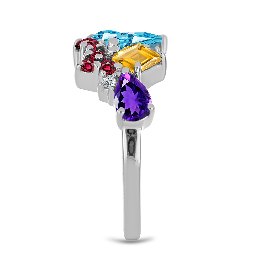 Stříbro 925/1000 - Prsten s Marockým Ametystem a se Zlatým Citrínem z Rio Grande do Sul - Karátové číslo: 2.75. přibližná hmotnost: 4.06 gramů