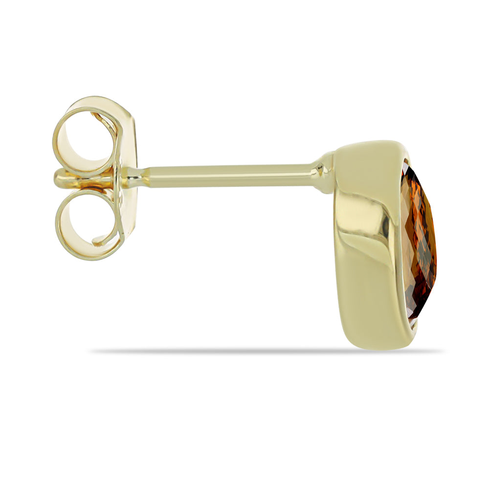 Pozlacené Stříbro 925/1000 - Náušnice s Koňakovým Křemenem - Karátové číslo: 1.26. přibližná hmotnost: 1.57 gramů