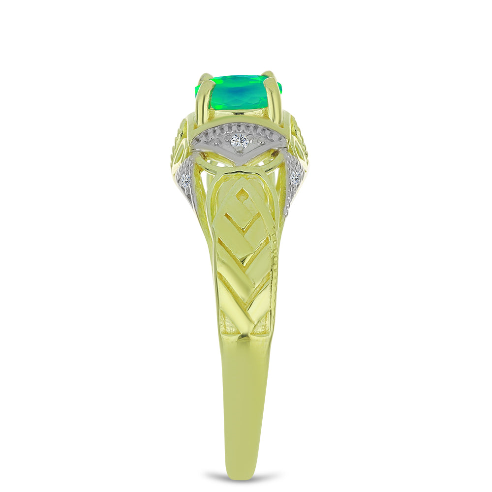 Pozlacený Stříbrný Prsten se Zeleným Etiopským Opálem z Lega Dembi a Bílým Topazem