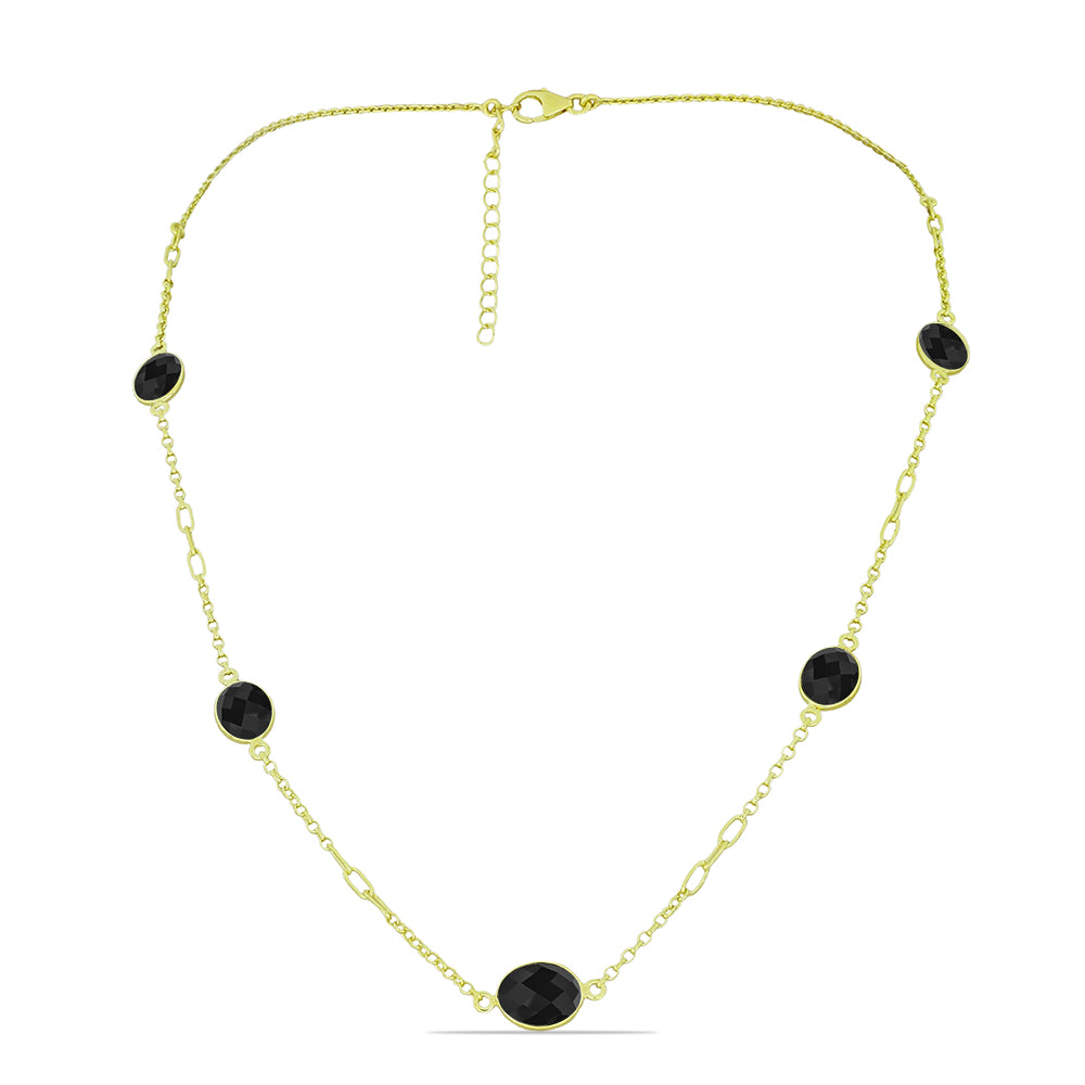 Pozlacené Stříbro 925/1000 - Náhrdelník s Černým spinelem - Karátové číslo: 13.47. přibližná hmotnost: 7.49 gramů