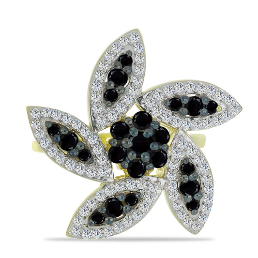 Pozlacené Stříbro 925/1000 - Prsten s Černým spinelem a Bílým Topazem - Karátové číslo: 1.63. přibližná hmotnost: 6.8 gramů