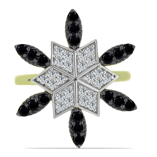 Pozlacené Stříbro 925/1000 - Prsten s Černým spinelem a Bílým Topazem - Karátové číslo: 1.19. přibližná hmotnost: 4.97 gramů