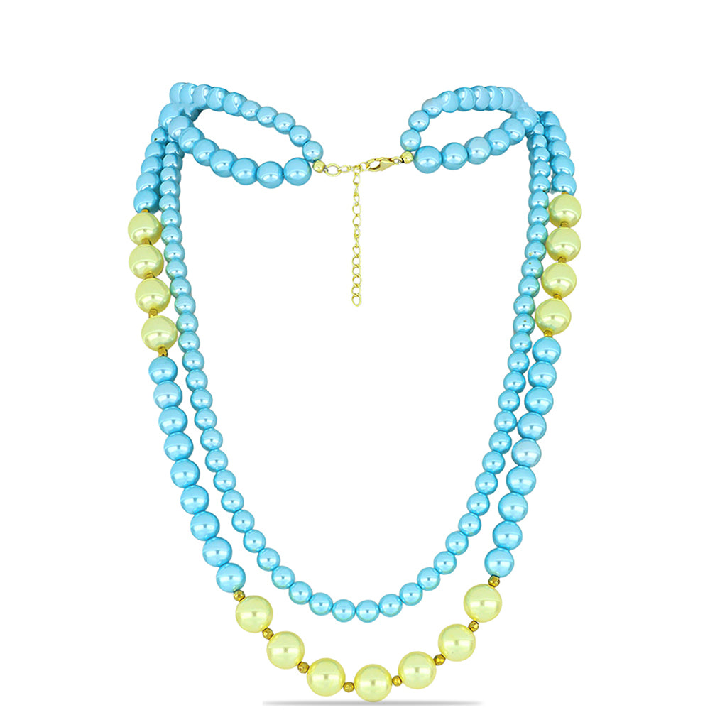 Pozlacené Stříbro 925/1000 - Náhrdelník se Modrá Sladkovodní Perlou a Broskvovou Sladkovodní Perlou - Karátové číslo: 341.95. přibližná hmotnost: 69.39 gramů