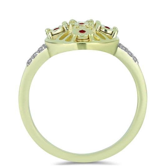 Pozlacené Stříbro 925/1000 - Prsten s Červeným Diamantem a Bílým Diamantem - Karátové číslo: 0.14. přibližná hmotnost: 3.12 gramů