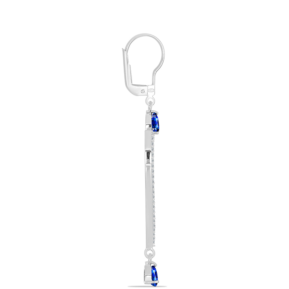 Stříbro 925/1000 Náušnice s Australským Modrým Safírem a Bílým Topazem - Karátové číslo: 2.24. přibližná hmotnost: 5.58 gramů