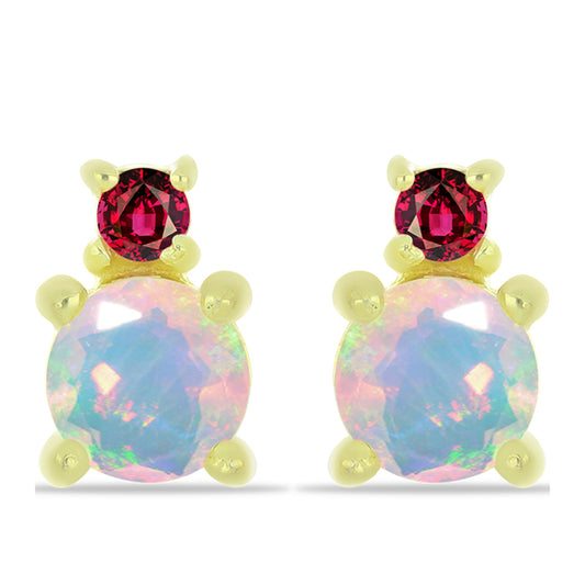 Pozlacené Stříbrné Náušnice s Welo opálem a Chakra Turmalínem